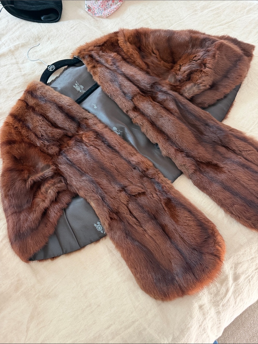 Women's Brown Fur Stole Jacket Vintage - Classic Elegant Outerwear maybe mink